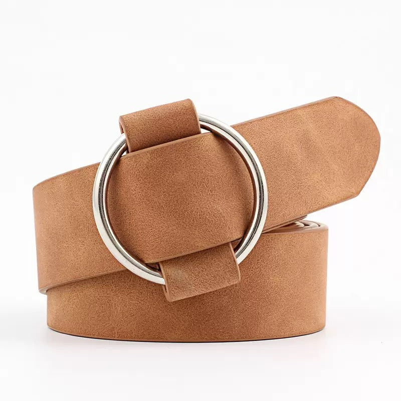 Adjustable Suede Vegan Leather O-Ring Belt
