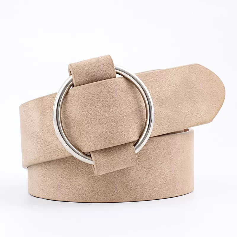 Adjustable Suede Vegan Leather O-Ring Belt