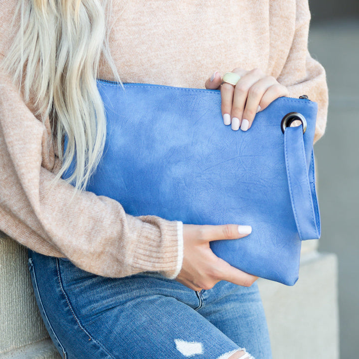 Oversized Vegan Leather Clutch Bag with Wristlet