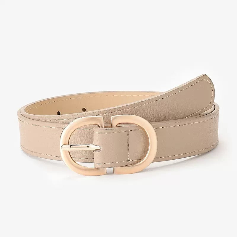 Double D-Ring PU Leather Belt with Gold Buckle