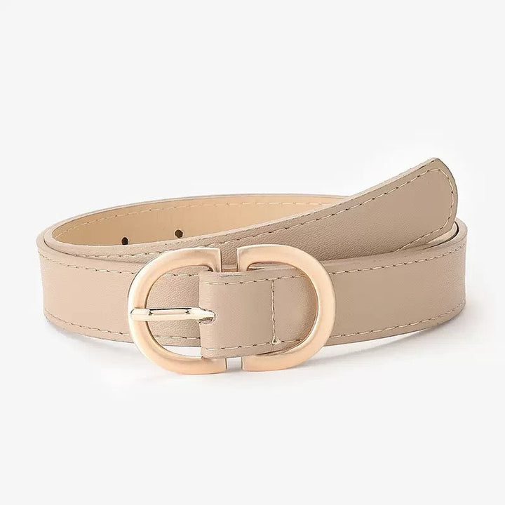 Double D-Ring PU Leather Belt with Gold Buckle