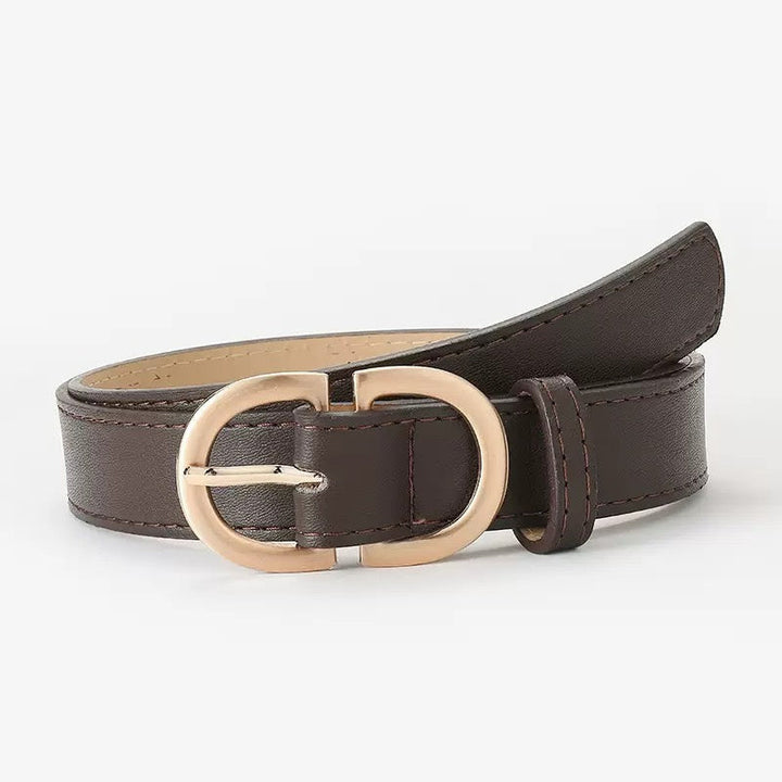 Double D-Ring PU Leather Belt with Gold Buckle
