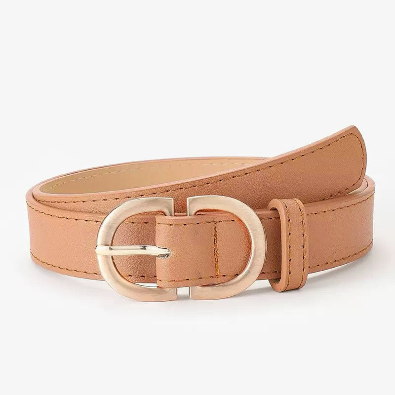 Double D-Ring PU Leather Belt with Gold Buckle