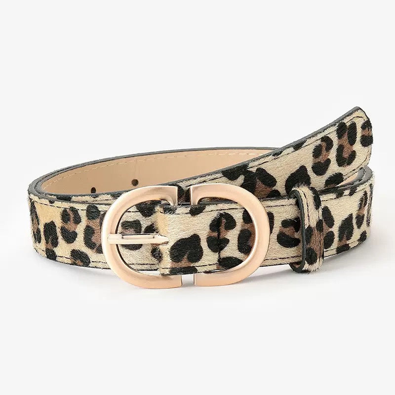 Double D-Ring PU Leather Belt with Gold Buckle