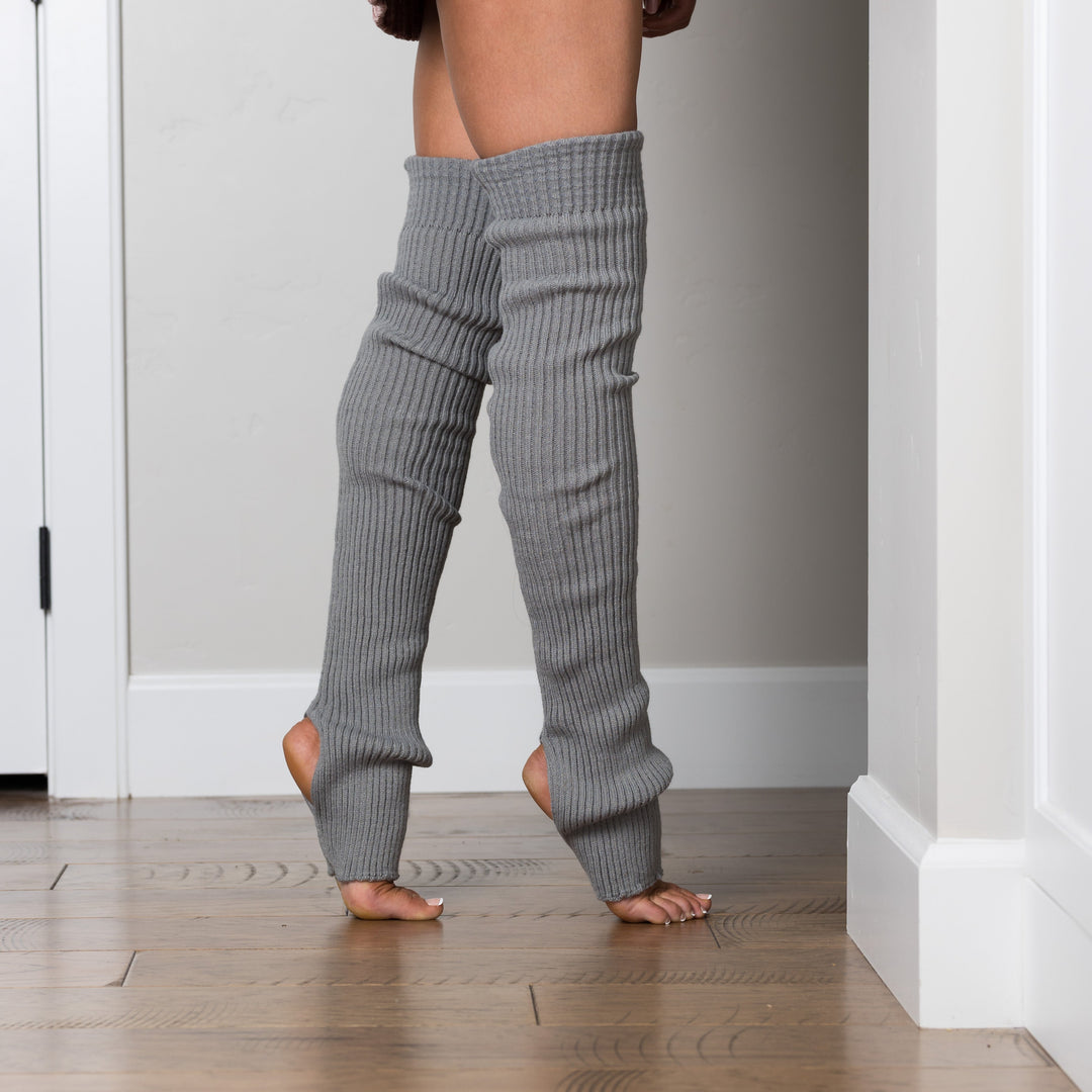 Cozy Ribbed Stirrup Leg Warmers - 30-Inch