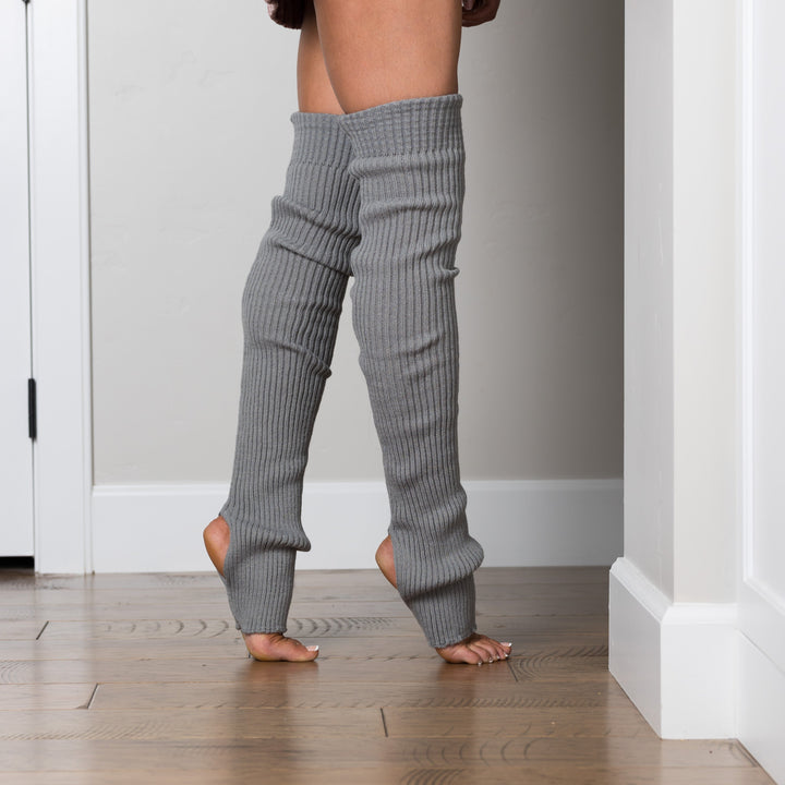 Cozy Ribbed Stirrup Leg Warmers - 30-Inch