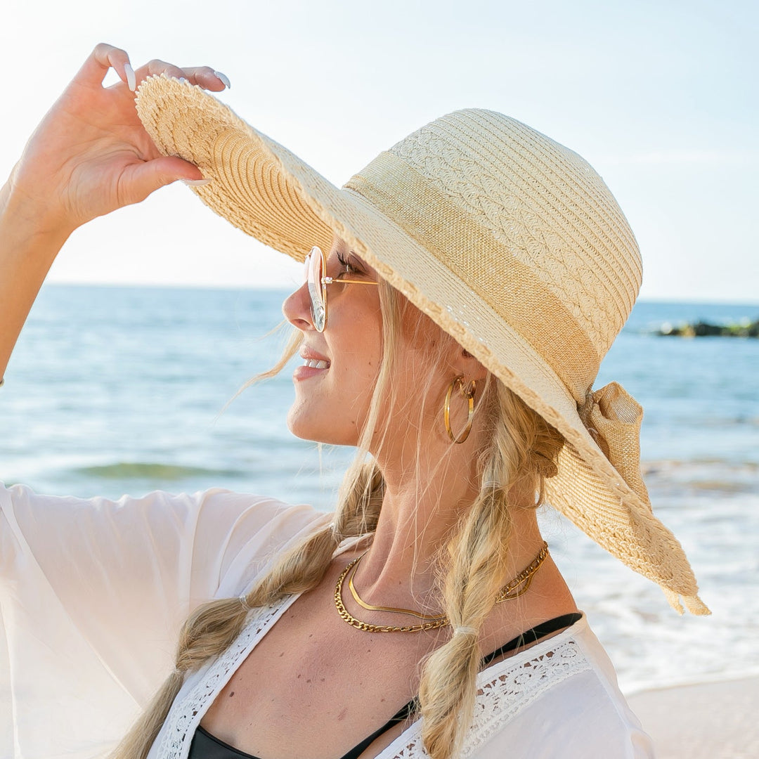 Scallop Edge Wide Brim Straw Sun Hat | Foldable &amp; Packable