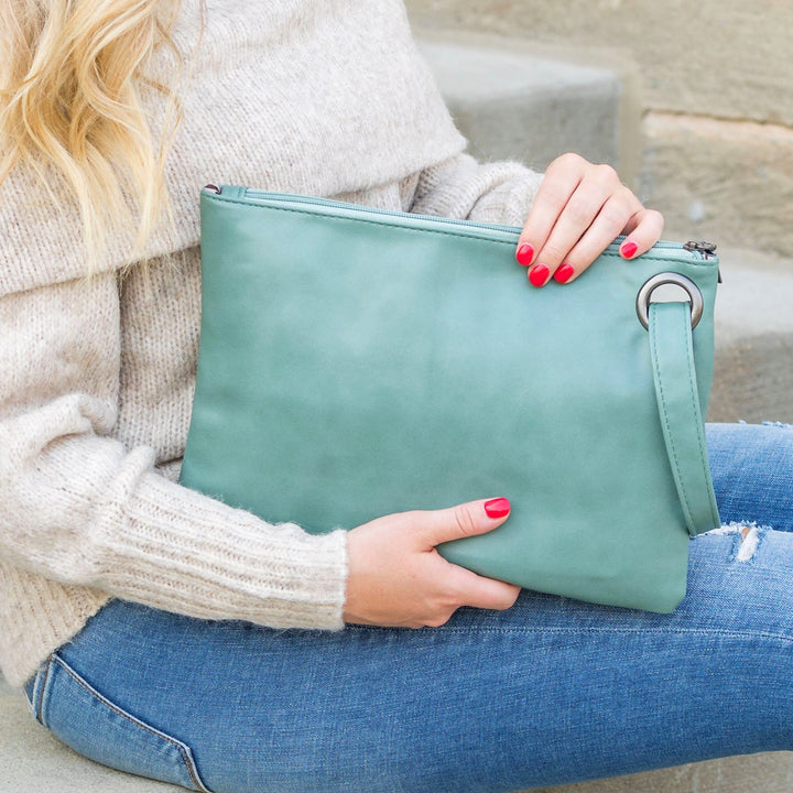 Oversized Vegan Leather Clutch Bag with Wristlet