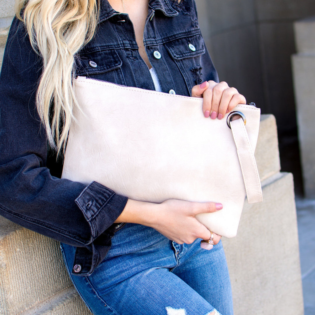 Oversized Vegan Leather Clutch Bag with Wristlet