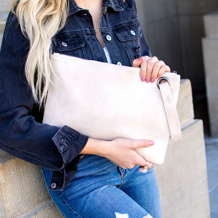 Oversized Vegan Leather Clutch Bag with Wristlet