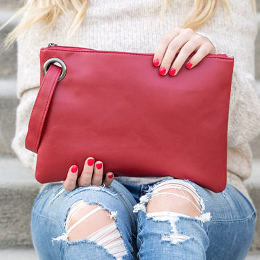 Oversized Vegan Leather Clutch Bag with Wristlet