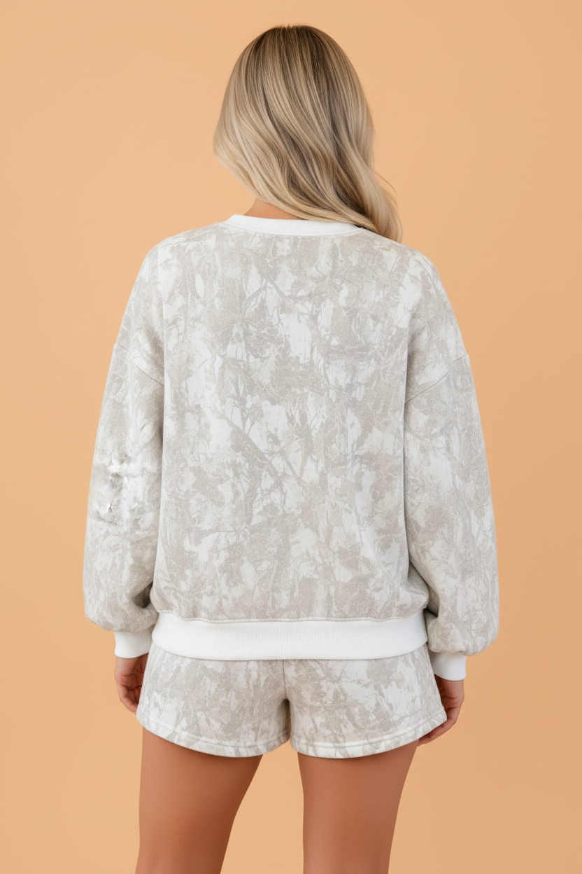Woodland Camo Velvet Balloon Sleeve Top &amp; Shorts Lounge Set