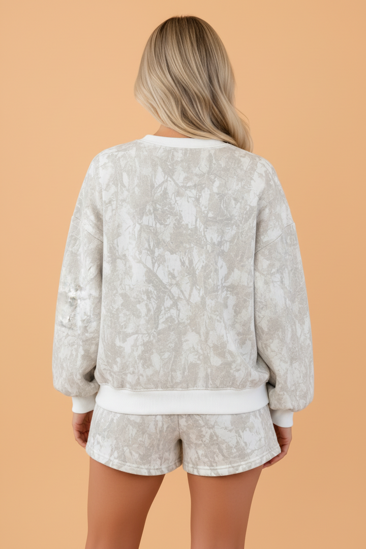 Woodland Camo Velvet Balloon Sleeve Top &amp; Shorts Lounge Set