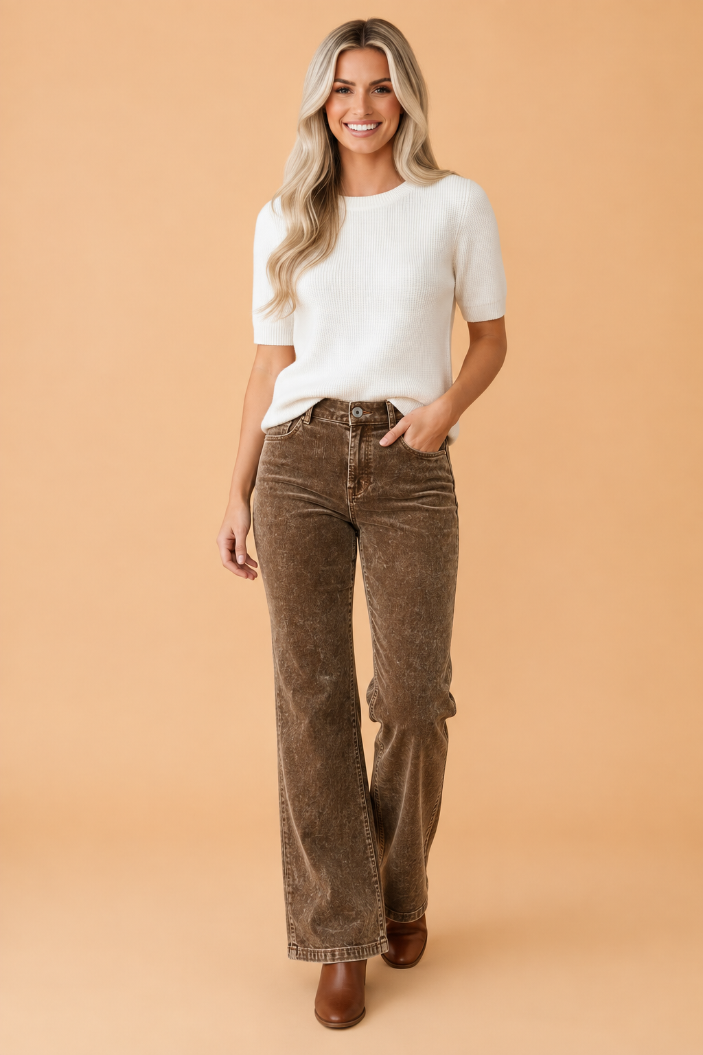 Mineral Washed Corduroy Straight-Leg Pants