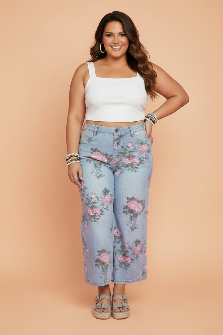 Plus Size Floral Jeans