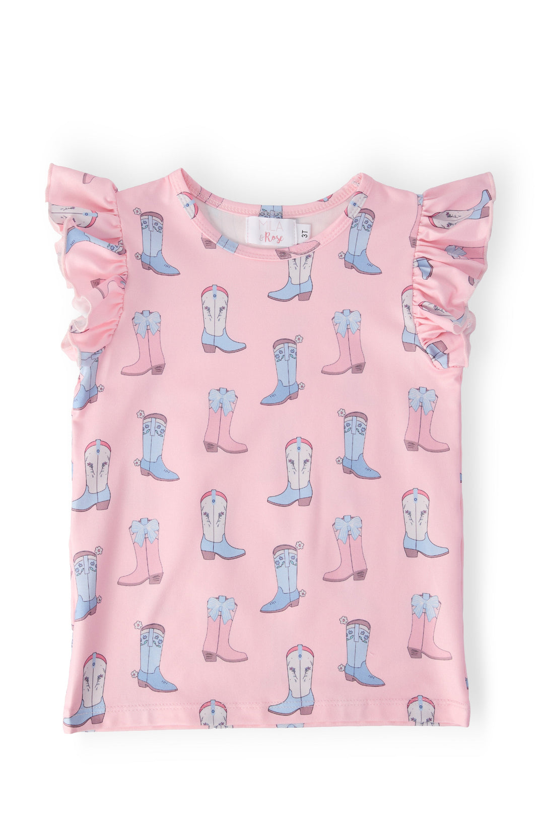 Mila &amp; Rose Girls Ribbons &amp; Rodeos Short Sleeve Ruffle Tee – Toddler &amp; Kids Sizes
