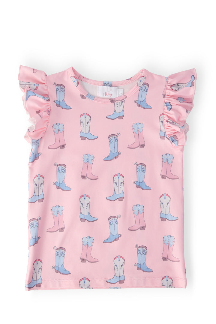 Mila &amp; Rose Girls Ribbons &amp; Rodeos Short Sleeve Ruffle Tee – Toddler &amp; Kids Sizes