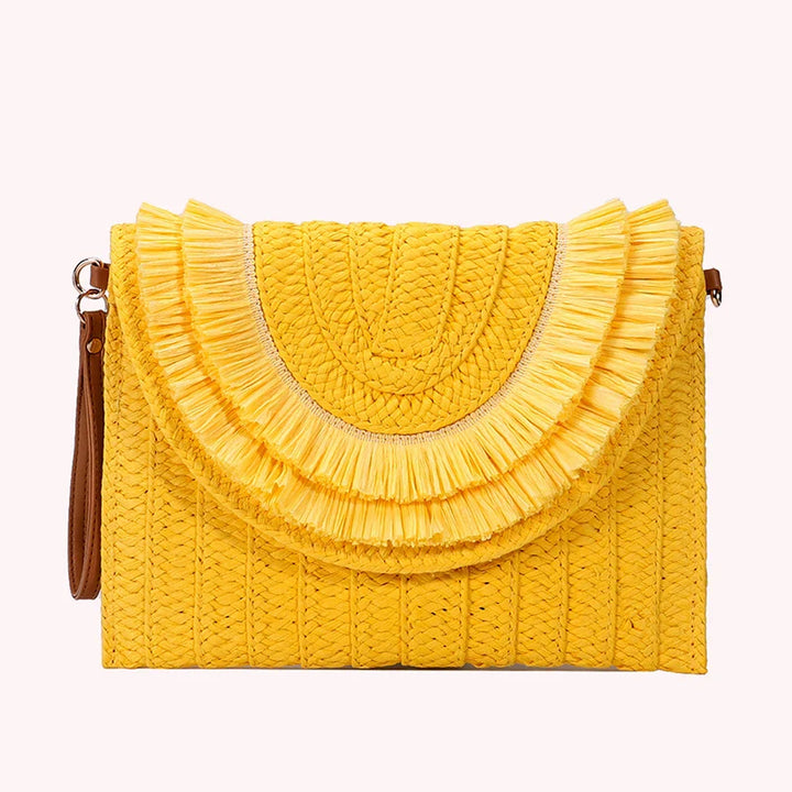 Boho Raffia Straw Tassel Flap Bag | Woven Clutch | Hot Pink, Orange, Green &amp; More