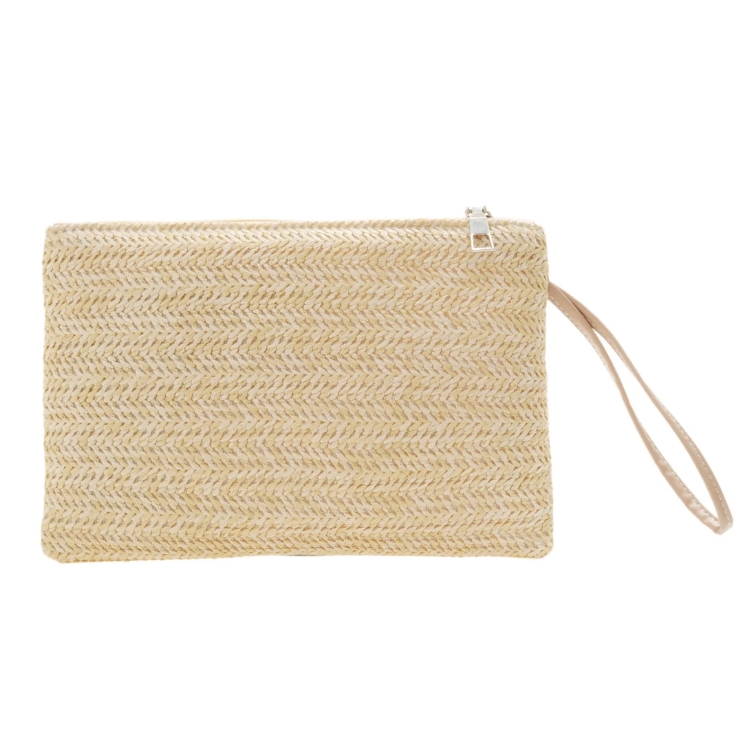 Woven Straw Wristlet Clutch | Boho Zipper Clutch Bag