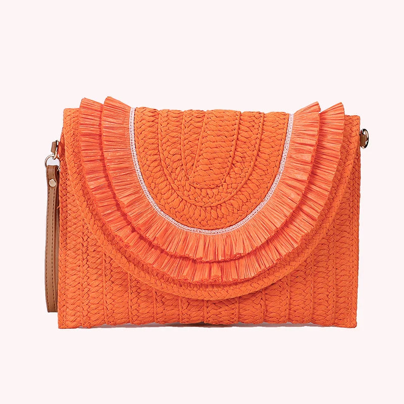 Boho Raffia Straw Tassel Flap Bag | Woven Clutch | Hot Pink, Orange, Green &amp; More