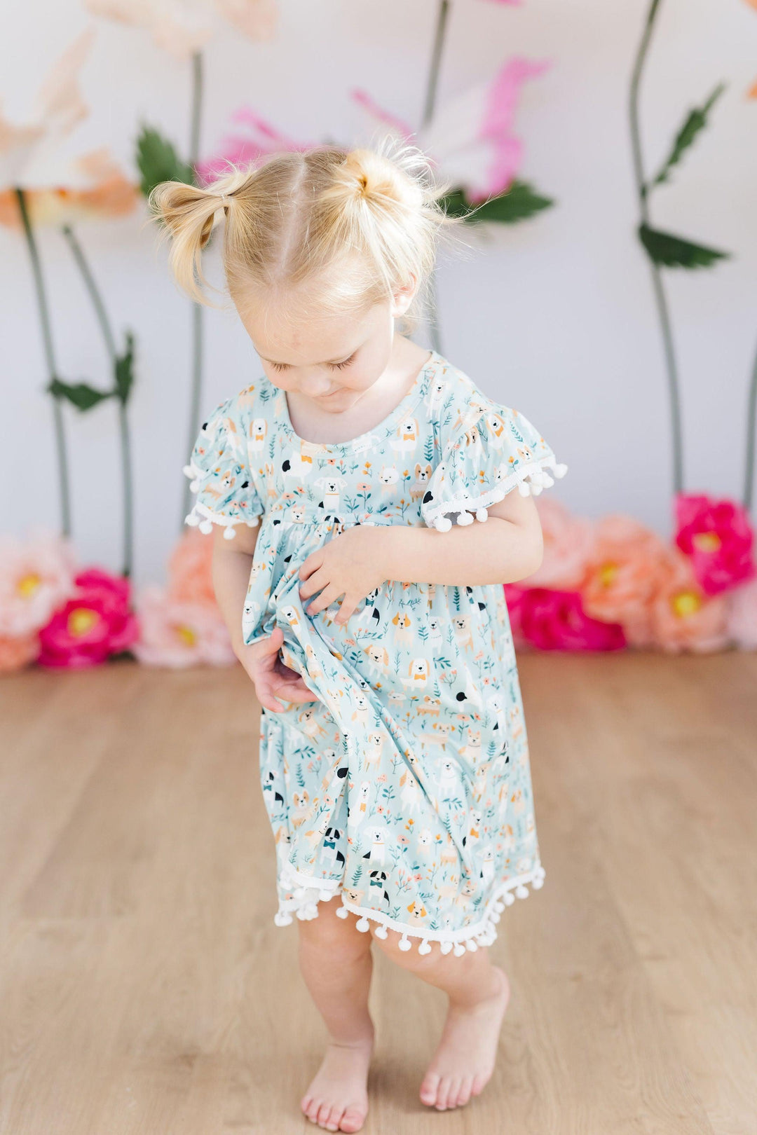 Mila &amp; Rose Girls Furry Friends Pom Pom Dress – Toddler &amp; Kids Sizes 12-24M to 7/8