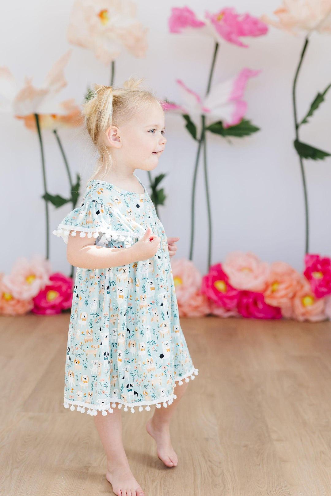 Mila &amp; Rose Girls Furry Friends Pom Pom Dress – Toddler &amp; Kids Sizes 12-24M to 7/8