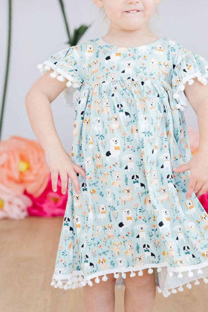 Mila &amp; Rose Girls Furry Friends Pom Pom Dress – Toddler &amp; Kids Sizes 12-24M to 7/8