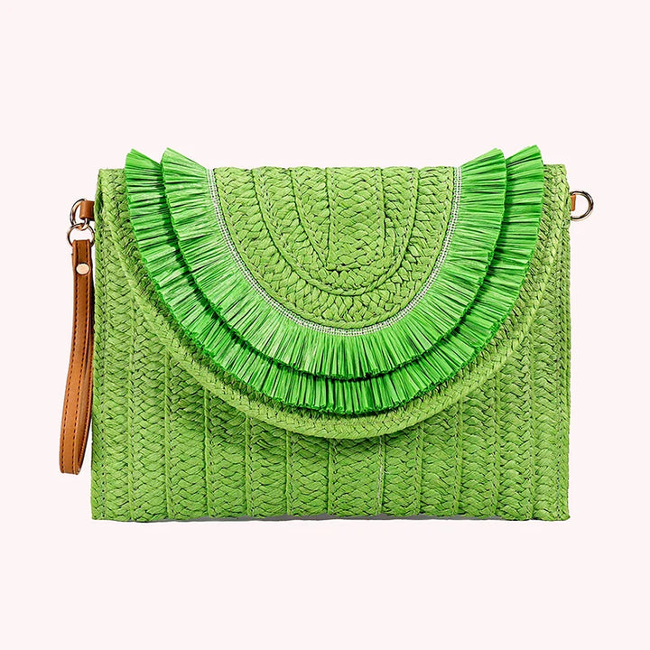 Boho Raffia Straw Tassel Flap Bag | Woven Clutch | Hot Pink, Orange, Green &amp; More