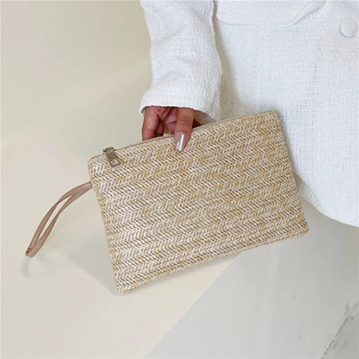 Woven Straw Wristlet Clutch | Boho Zipper Clutch Bag