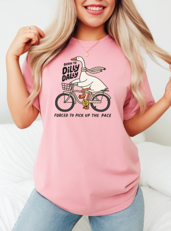 Born to Dilly Dally Oversized Graphic Tee – Comfort Colors – Chambray &amp; Blossom
