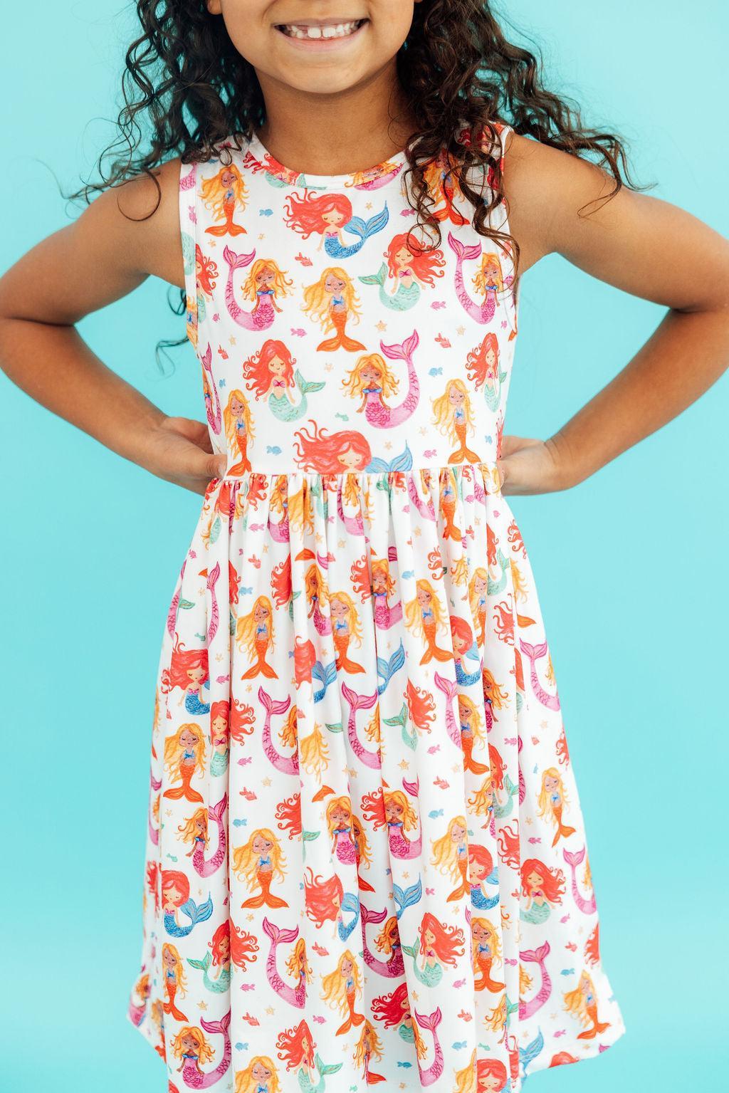 Mila &amp; Rose Girls Watercolor Mermaids Tank Twirl Dress – Toddler &amp; Kids Sizes