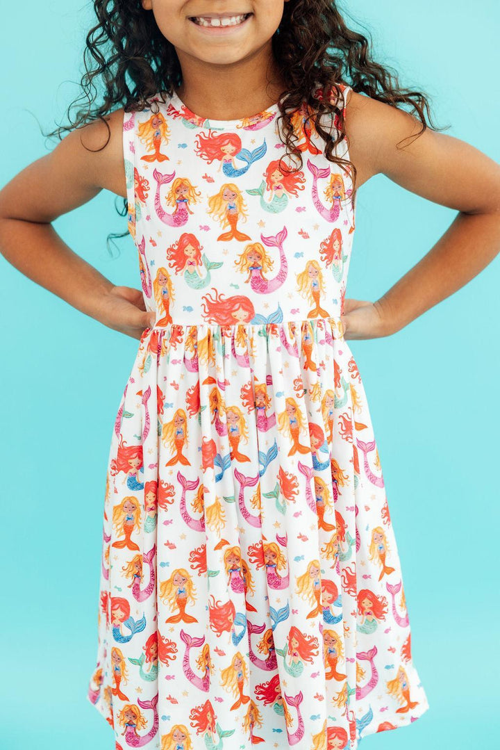 Mila &amp; Rose Girls Watercolor Mermaids Tank Twirl Dress – Toddler &amp; Kids Sizes