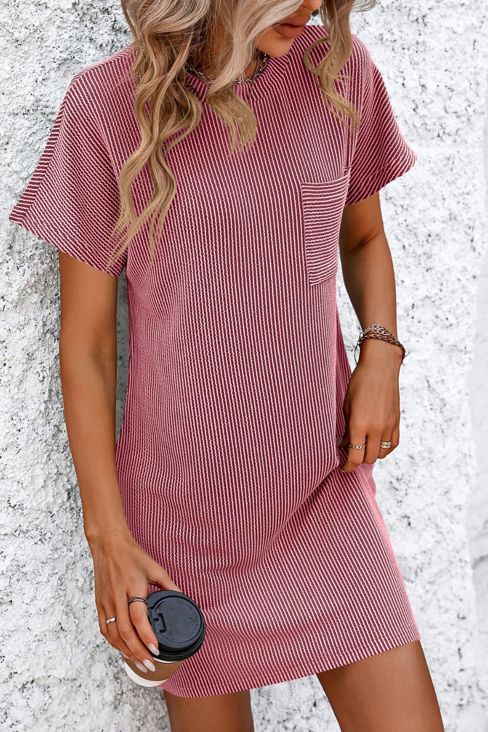 Mandy Ribbed Striped Mini Tee Dress