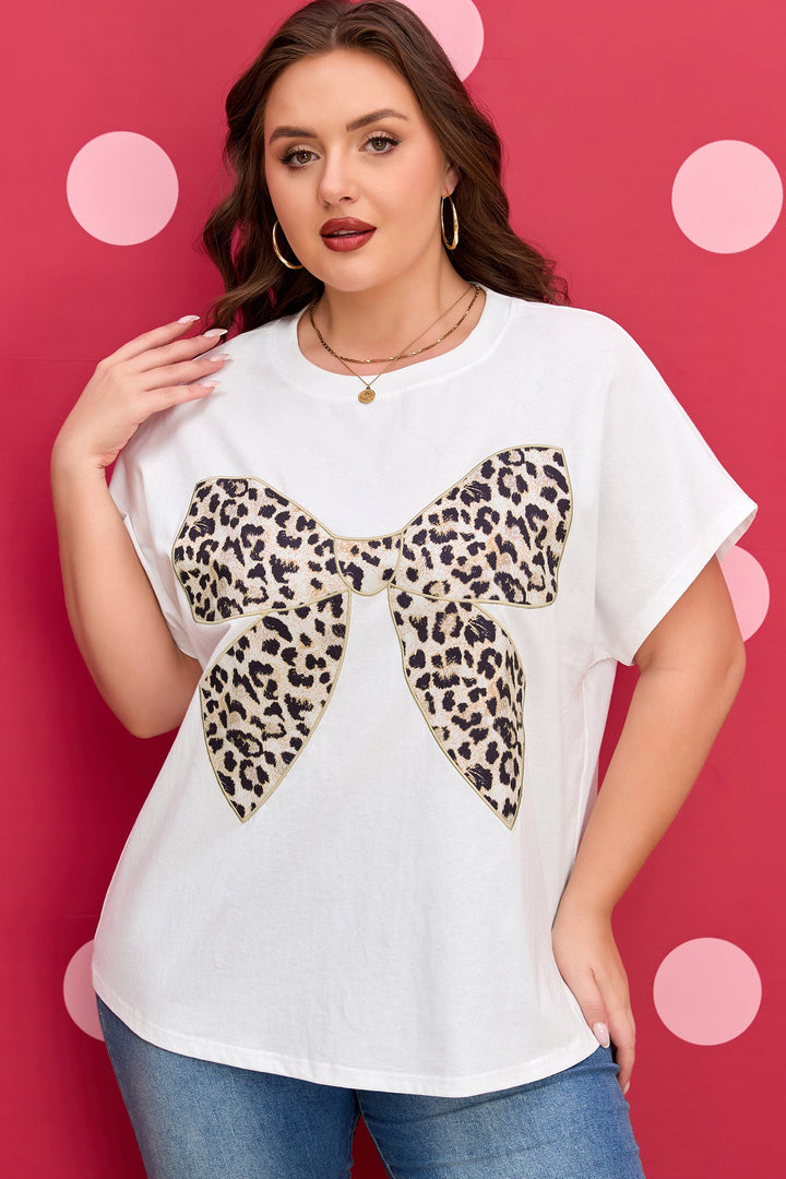 Aliya Leopard Bow Embroidered Plus Size Tee