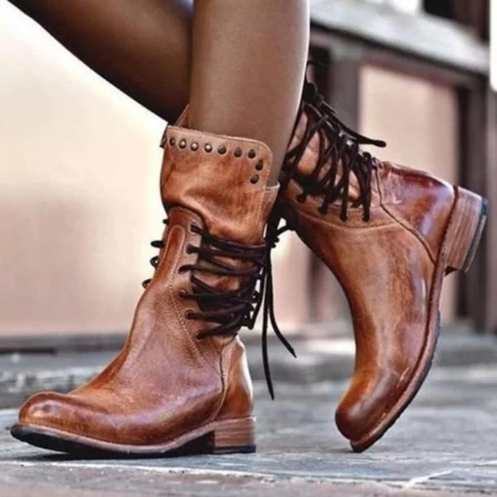 Lace-Up Block Heel Mid Boots