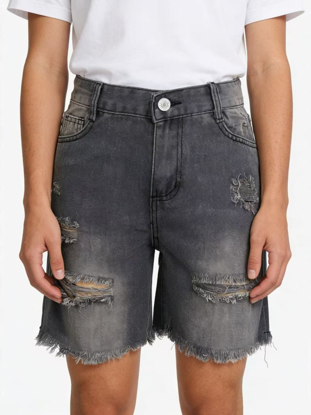 Distressed Frayed Hem Denim Shorts | Plus Size S–4XL