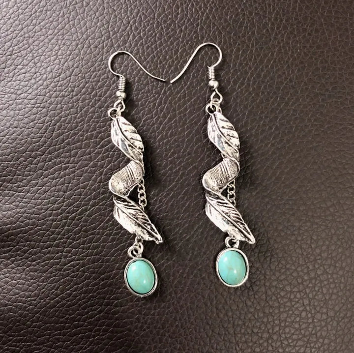 Boho Turquoise Leaf Drop Earrings