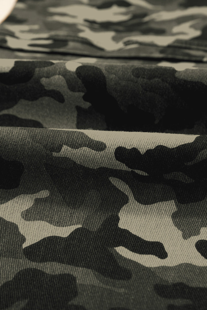 Camo Denim Cargo Pocket Wide Leg Pants
