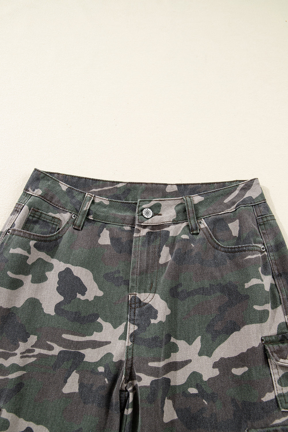 Camo Denim Cargo Wide Leg Pants
