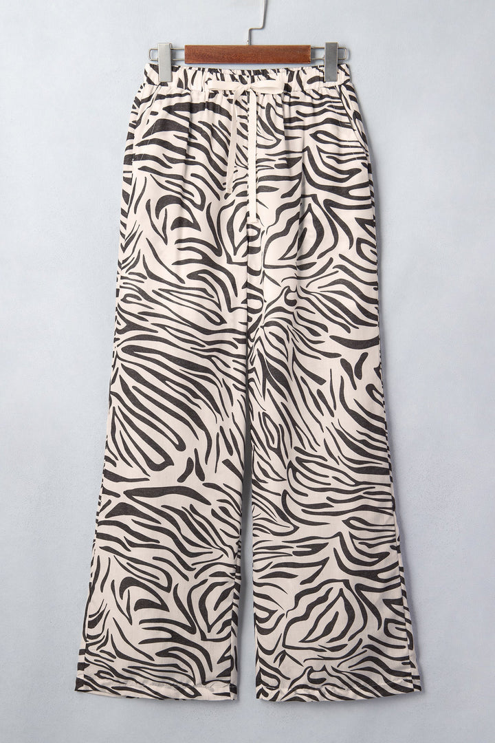 Western Zebra Drawstring High Waist Pocketed Pants