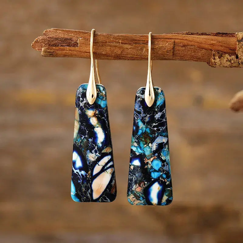 Trapezoid Natural Stone Drop Earrings | Gold &amp; Silver Hooks
