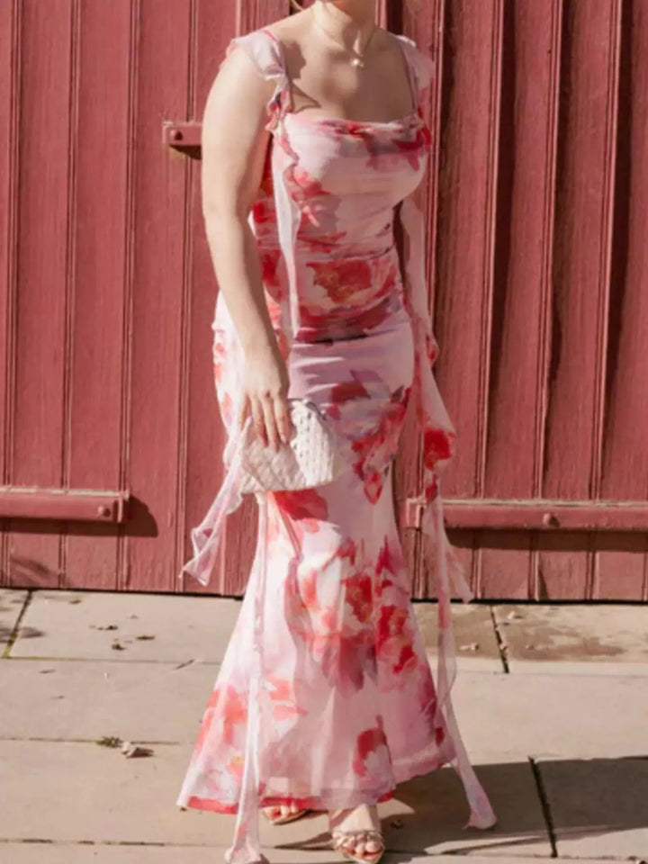Floral Print Ruffle Maxi Dress