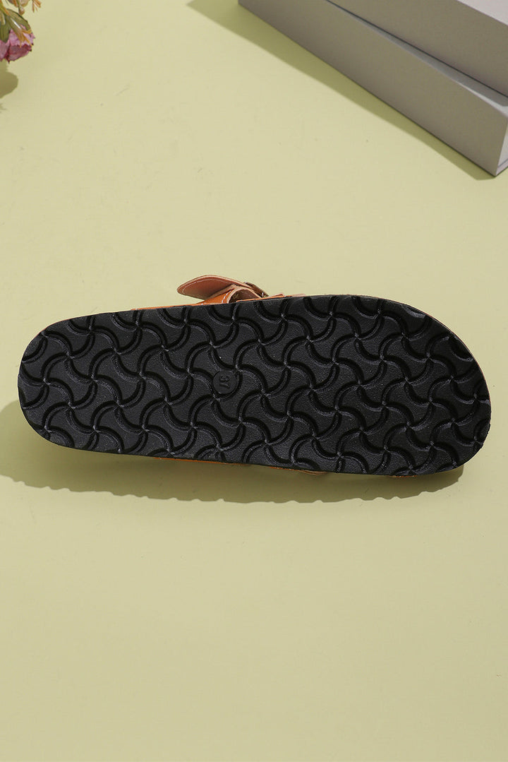 Karla Toe Ring Outdoor Slippers | Faux Suede Adjustable Strap | Camel