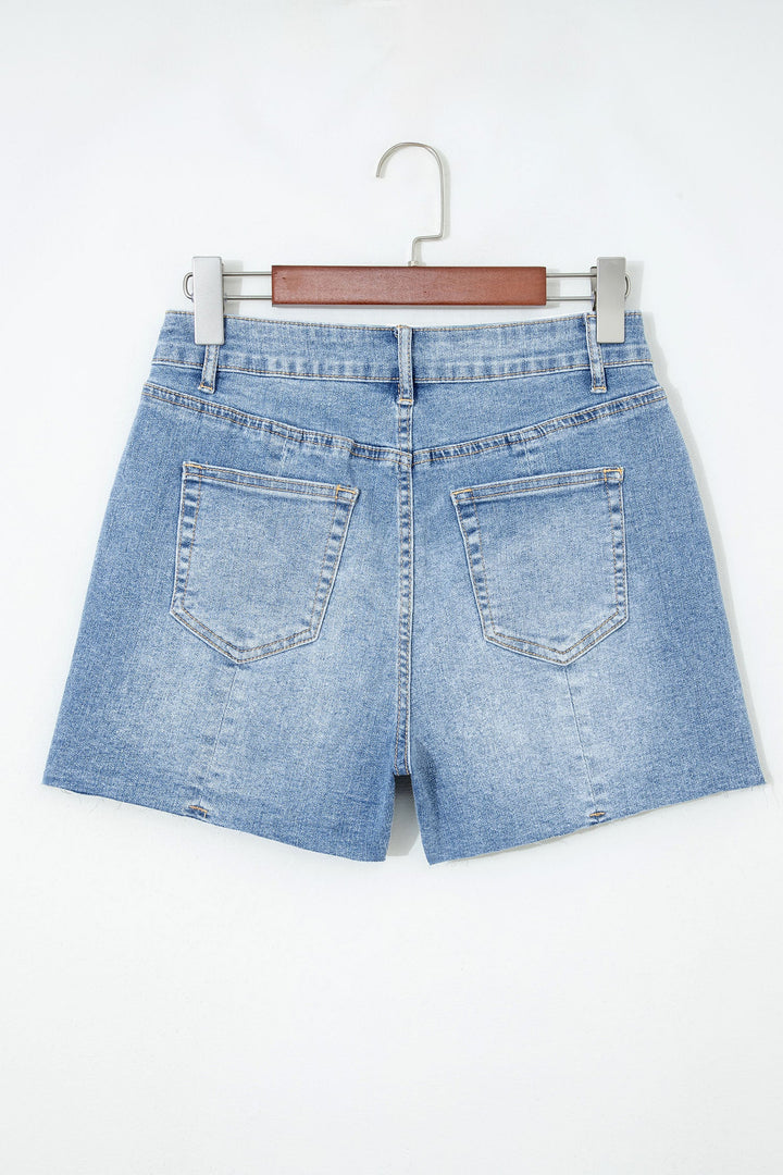 Acid Wash Raw Hem Denim Shorts – High Waist Loose Fit