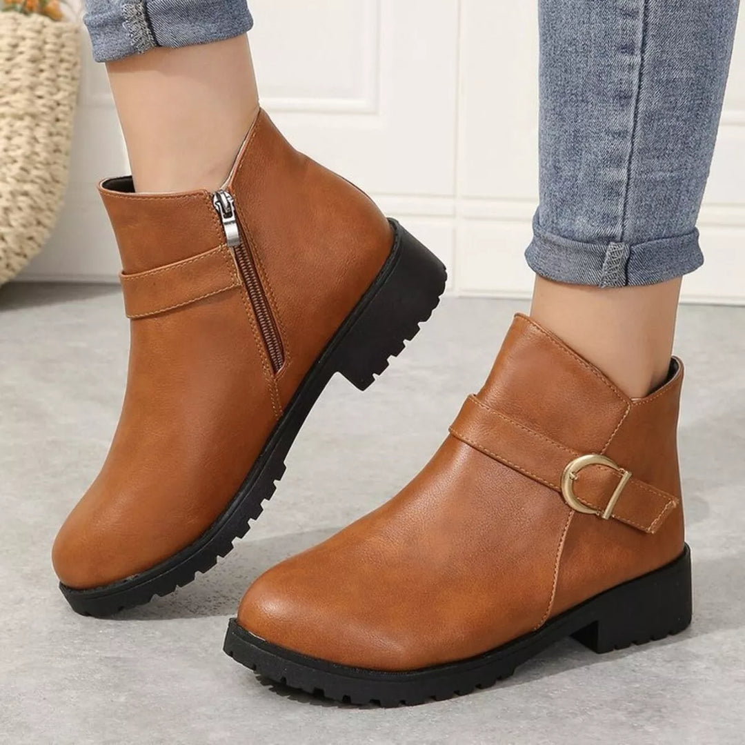 Buckle Accent Ankle Boots | Black &amp; Caramel