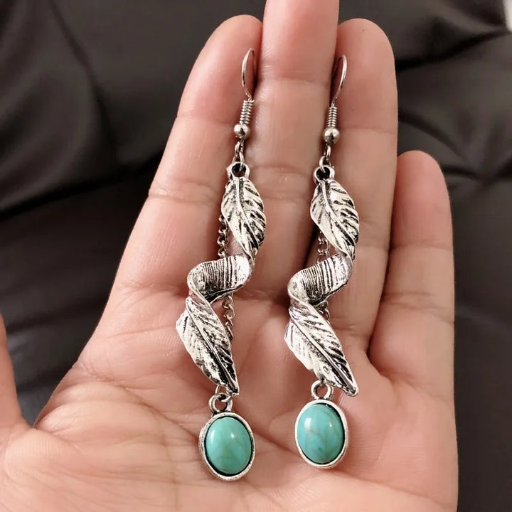 Boho Turquoise Leaf Drop Earrings