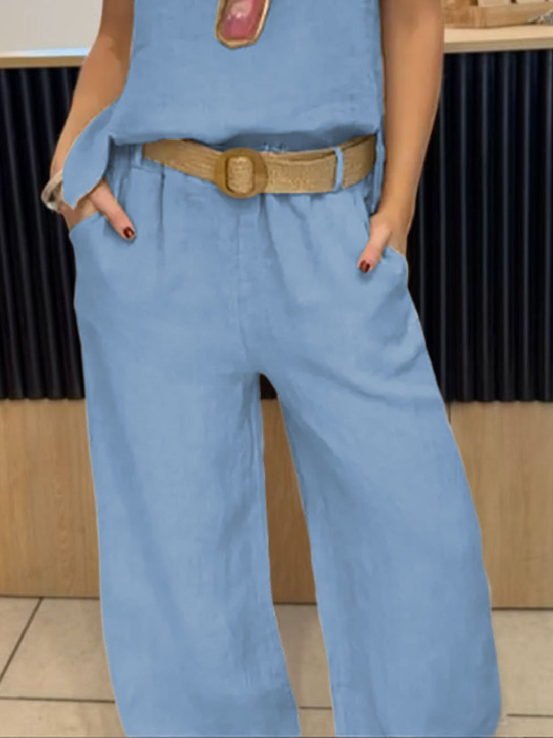 Round Neck Tank &amp; Wide-Leg Pants Set