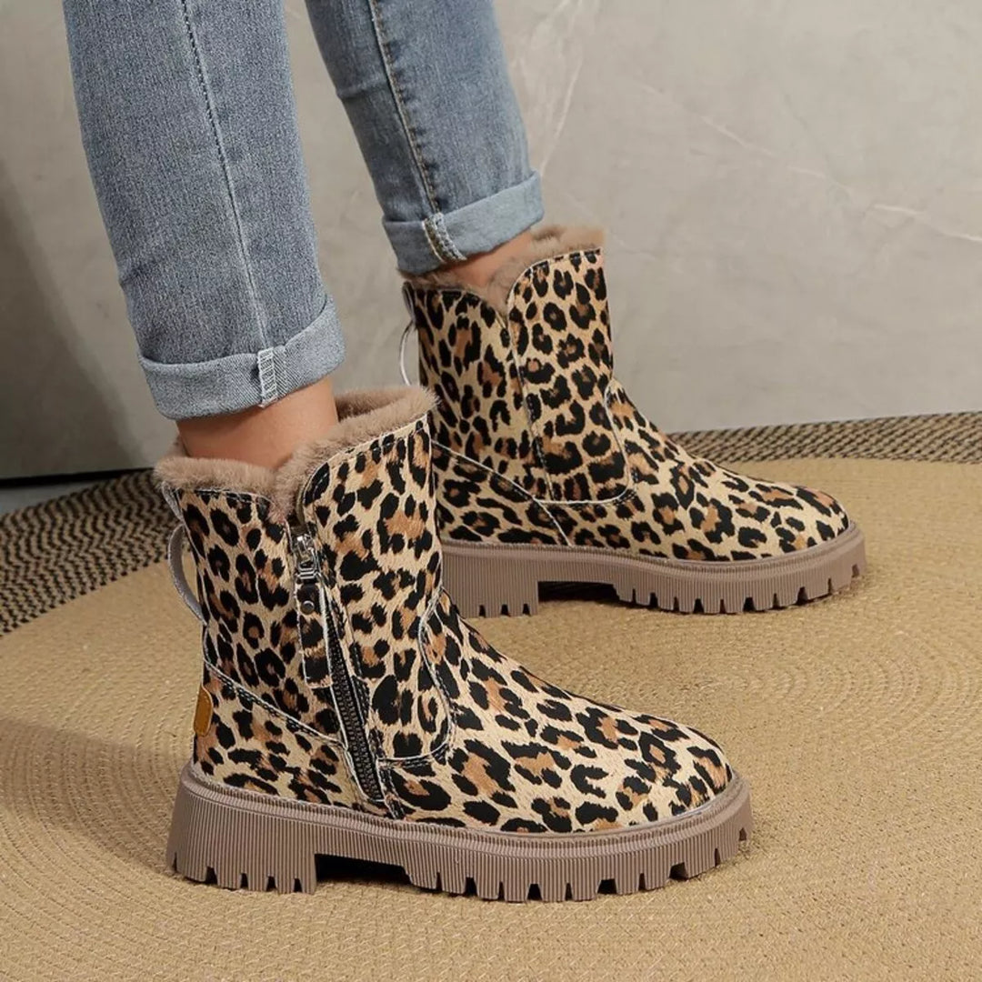 Leopard Print Fur-Lined Ankle Boots