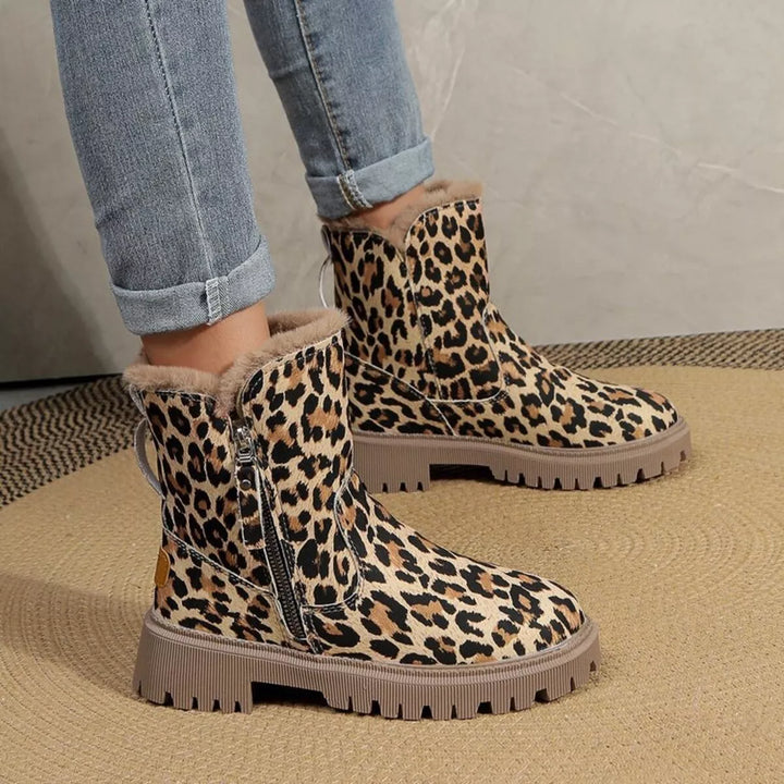 Leopard Print Fur-Lined Ankle Boots