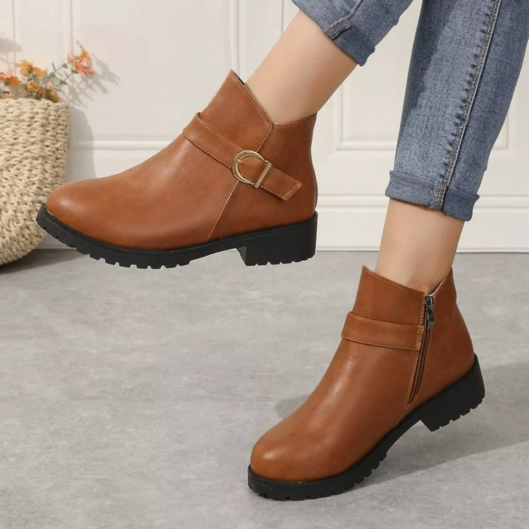 Buckle Accent Ankle Boots | Black &amp; Caramel